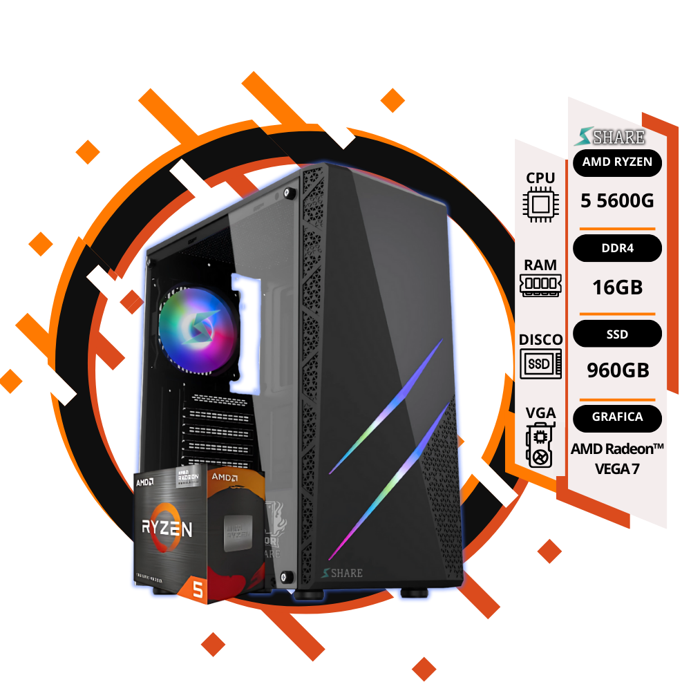 Pc Gamer Ryzen 5 5600G + 16GB + 960GB SSD + gráficos AMD Radeon™