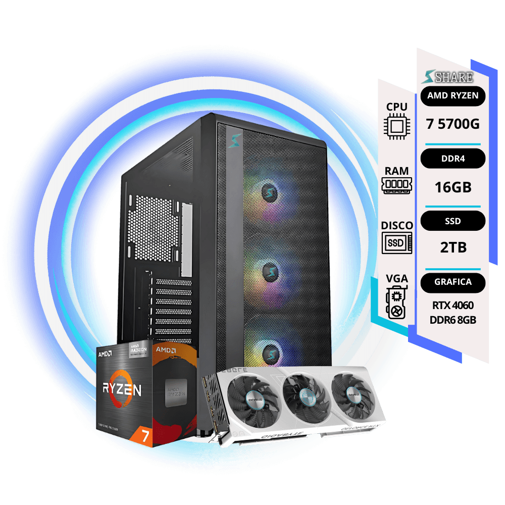 Pc Gamer ULTRA Ryzen 7 5700G + 16GB + 2TB SSD + RTX 4060 8GB