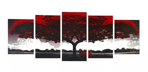 Cuadro Arbol De La Vida Rojo Blanco Y Negro Moderno Campo