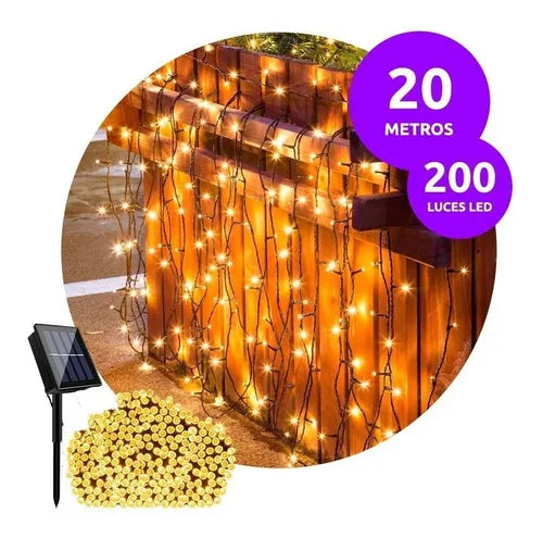 Guirnalda Exterior Solar Luz Navidad 200 Led 20m Impermeable