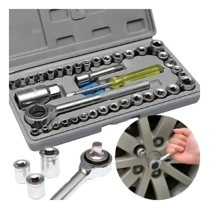 Caja De Herramientas Juego Llave Tubo Kit 40 Piezas Estuche