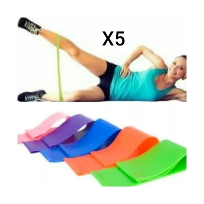 Set Kit X5 Bandas Fitness Isométricas Tiraband Ejercicio Gym