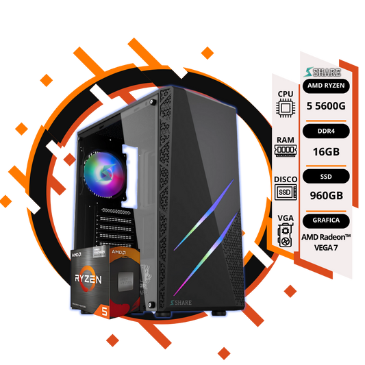 Pc Gamer Ryzen 5 5600G + 16GB + 960GB SSD + gráficos AMD Radeon™