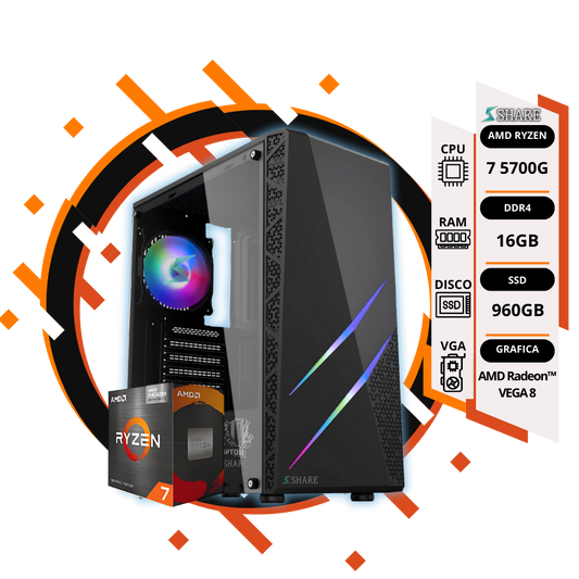 Pc Gamer Ryzen 7 5700G + 16GB + 960GB SSD + gráficos AMD Radeon™ VEGA