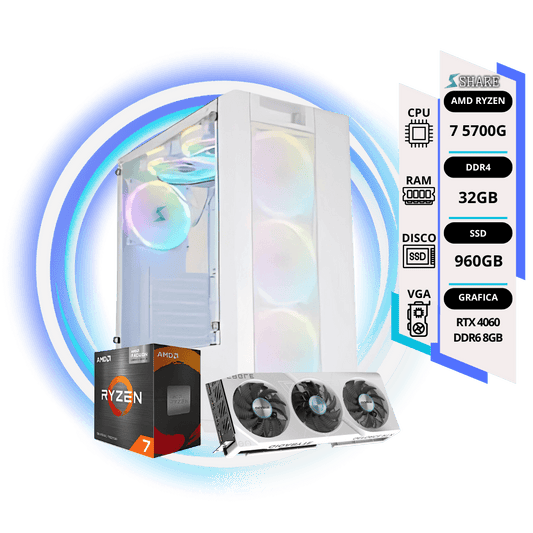 Pc Gamer ULTRA Ryzen 7 5700G + 32GB + 960GB SSD + RTX 4060 8GB + TEC y MOUSE