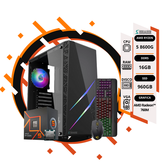 Pc Gamer Ryzen 5 8600G + 16GB + 960GB SSD + gráficos AMD Radeon™ + TEC y MOUSE RGB de REGALO