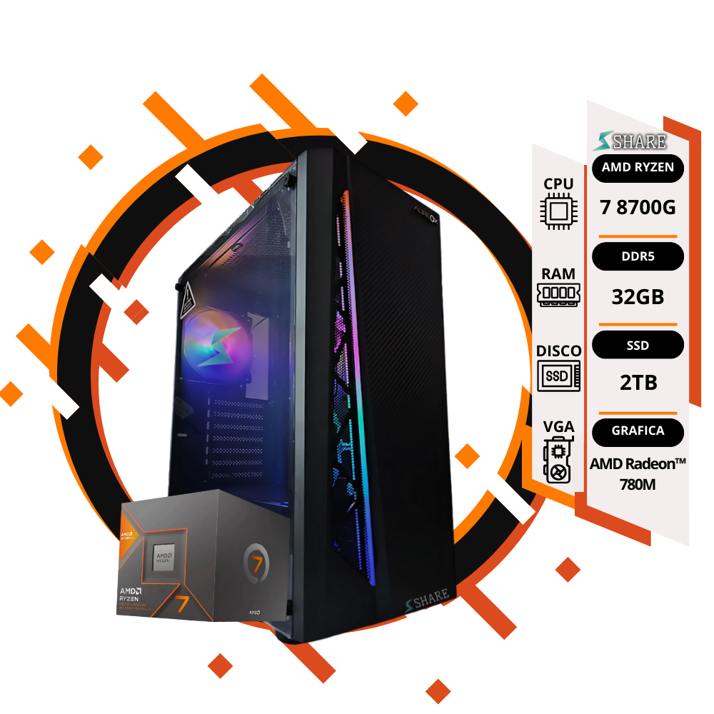 Pc Gamer Ryzen 7 8700G + 32GB + 2TB SSD + gráficos AMD Radeon™