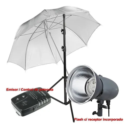 Kit Flash Estudio Vl 200w Visico Sombrilla Pie Emisor Remoto