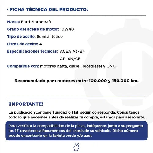 Aceite Ford Motorcraft 10w40 Semisintetico X 4 Lts
