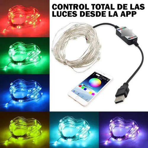 Luz Led Guirnalda Alambre Multicolor App Bluetooth Usb 10m