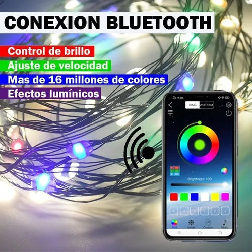 Luz Led Guirnalda Alambre Multicolor App Bluetooth Usb 10m