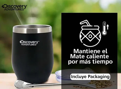 Mate Acero Inoxidable Vaso Térmico Discovery Tapa+ Bombilla (Colores segun stock)