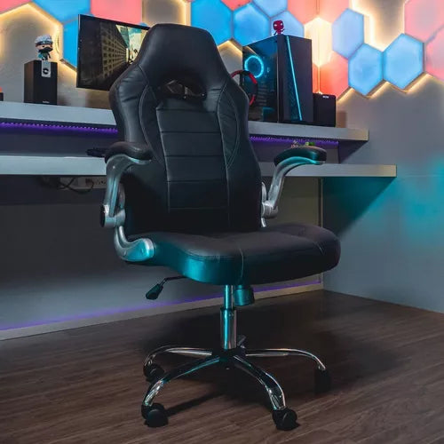 Silla de escritorio Baires4 PS4 ergonómica negra con tapizado de cuero sintético