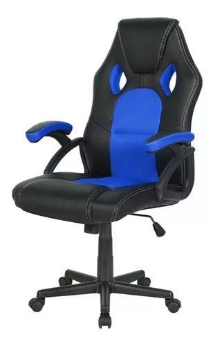 Silla de escritorio DeSillas Pro gamer Momentum negra y azul con tapizado de cuero sintético y mesh