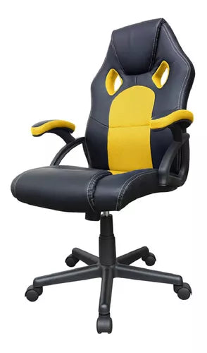 Silla de escritorio DeSillas Pro gamer Momentum negra y amarilla con tapizado de cuero sintético y mesh