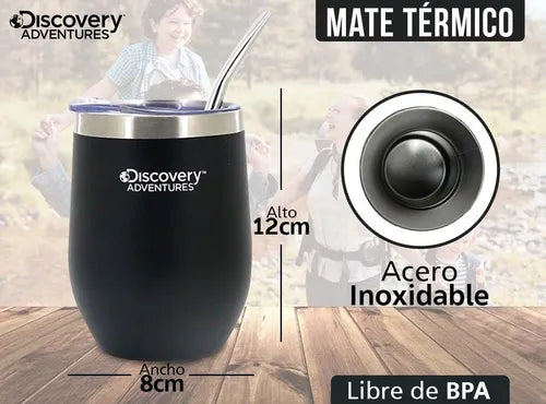 Mate Acero Inoxidable Vaso Térmico Discovery Tapa+ Bombilla (Colores segun stock)