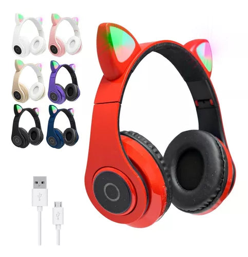 Auriculares Oreja De Gato Gamer Bluetooth Luz Led Neko Usb (Color segun stock)