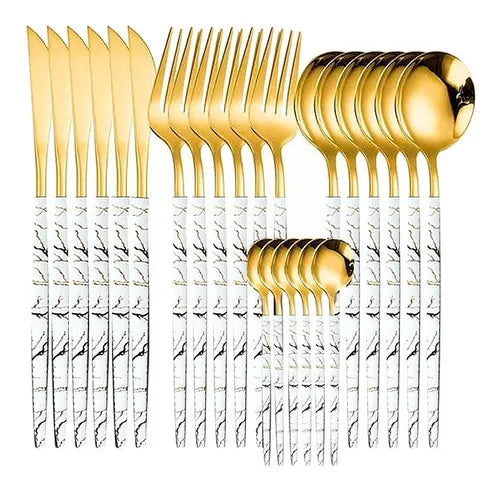 Set Cubiertos X24 Dorado Italy Acero Inoxidable Luxury Fino