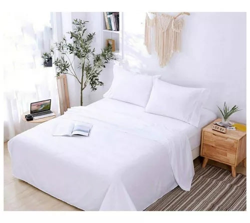 Juego De Sabanas 2 1/2 Plaza Lisa Premium 140x190+25cm Alto (Blanco)