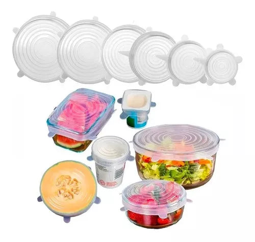 Tapas De Silicona Reutilizables Transparentes Set X 6