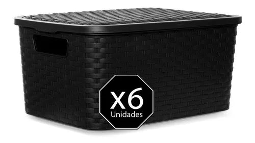 Caja Cajon Organizador Símil Rattan Premium Pack X 6 Mediano