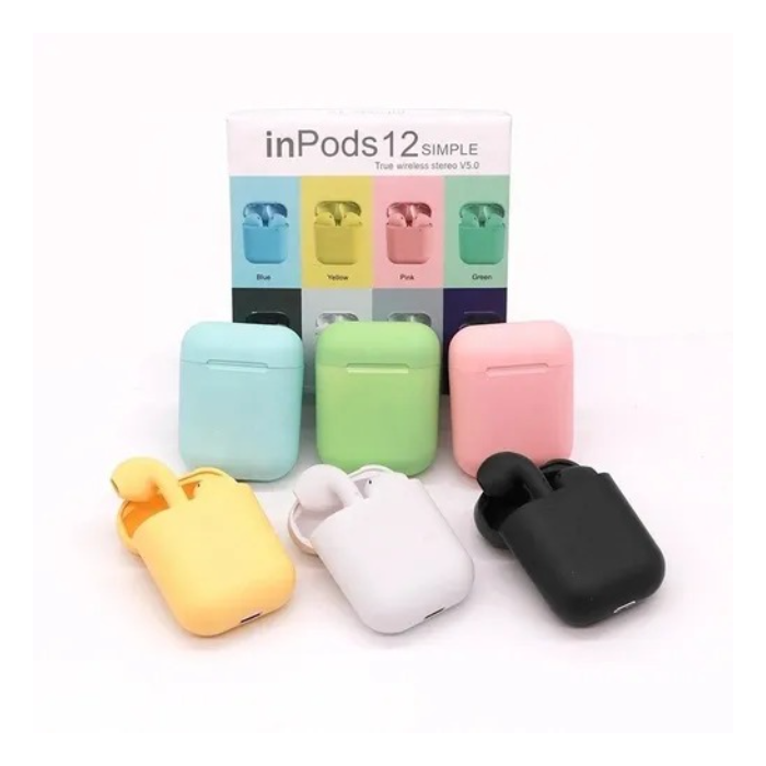 Auriculares Inalambricos In Ear Touch Bluetooth I12 (Celeste, Rosa, Verde, Amarillo)