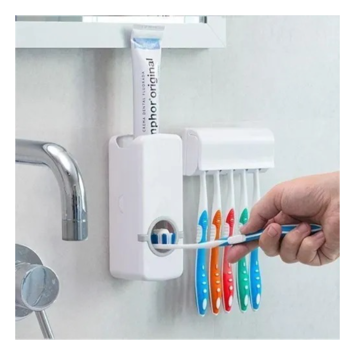 Dispenser Pasta Dental Porta Cepillo 2 En 1 Soporte Dientes