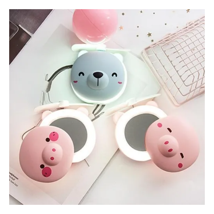 Ventilador Con Espejo Y Aro De Luz Recargable Maquillaje Usb
