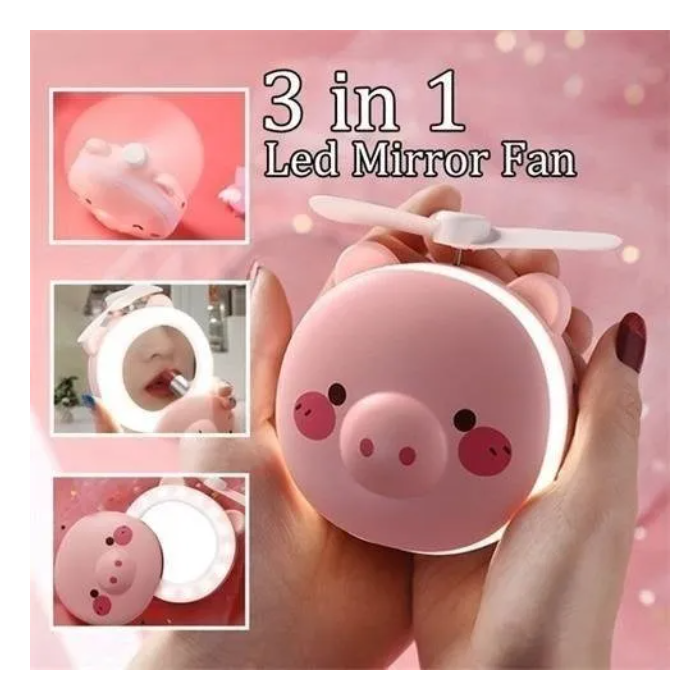 Ventilador Con Espejo Y Aro De Luz Recargable Maquillaje Usb